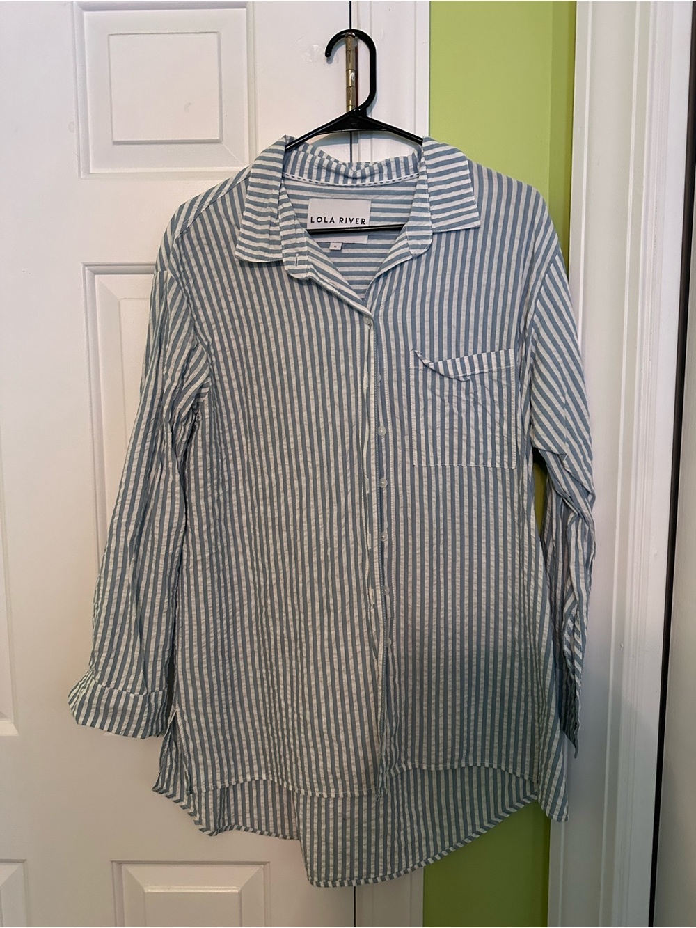 Lola River Vertical Striped Long Sleeve Button Down Blouse Size Large